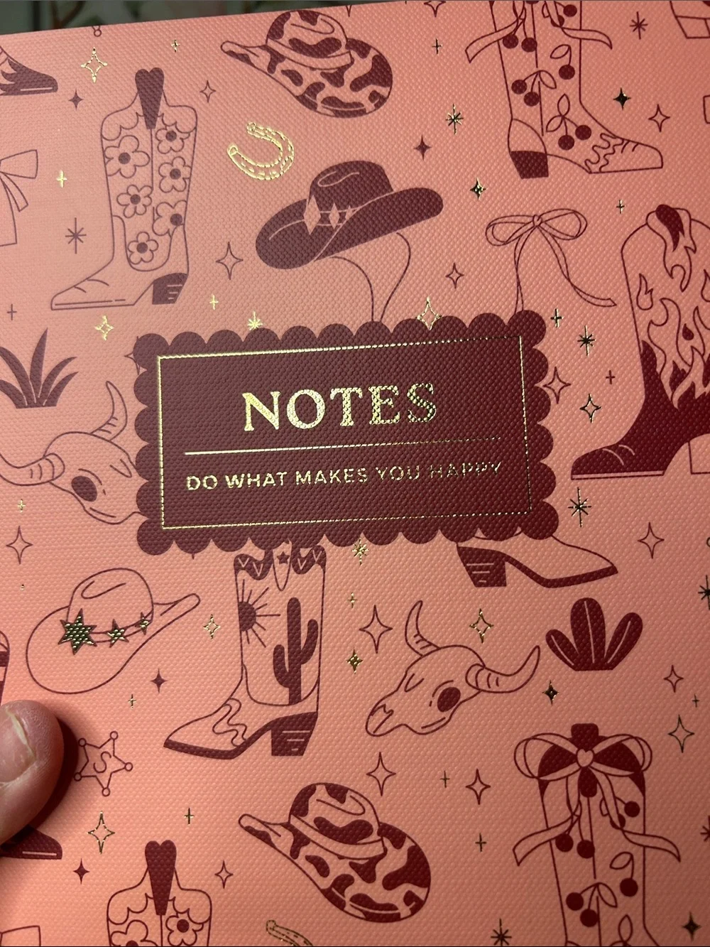 🎀Coral Western Boot Pattern Notebook - Gold Boho Notes Happy Journal